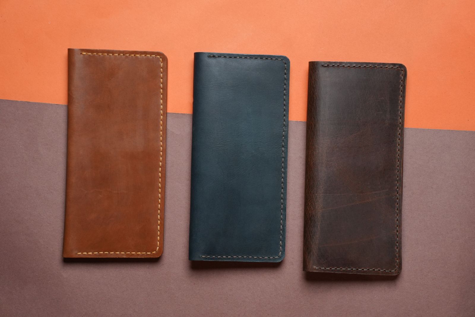 Handmade Long Wallet with 8 Card Slots &amp; Dual Cash Compartments