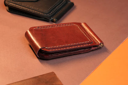 Modern Minimalist Leather Wallet with Center Cash Pin