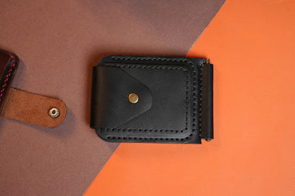 Modern Minimalist Leather Wallet with Center Cash Pin