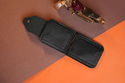 Modern Minimalist Leather Wallet with Center Cash Pin