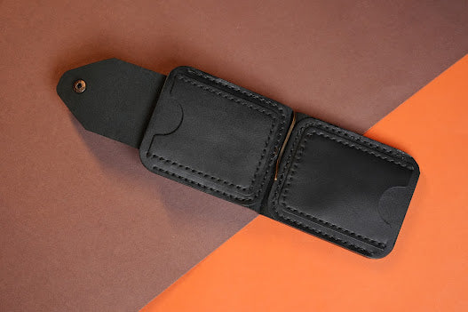 Modern Minimalist Leather Wallet with Center Cash Pin