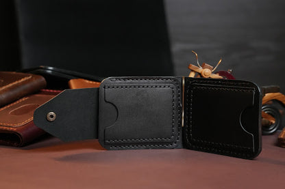 Modern Minimalist Leather Wallet with Center Cash Pin