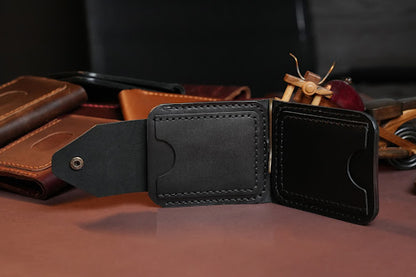 Modern Minimalist Leather Wallet with Center Cash Pin
