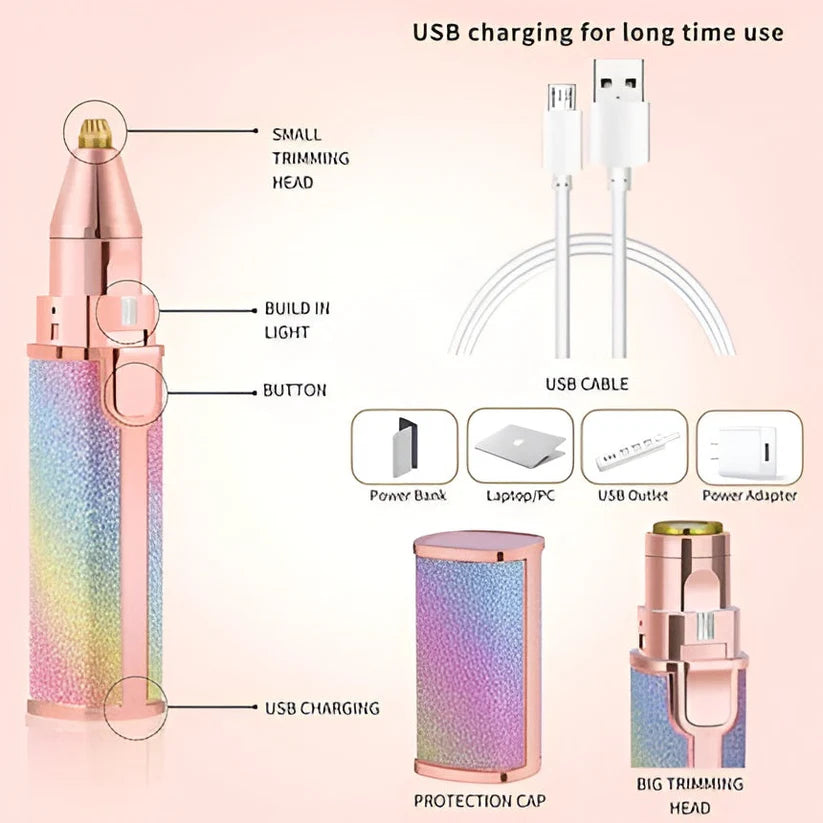 2 In 1 Rechargeable Flawless Eyebrow &amp; Facial Hair Remover